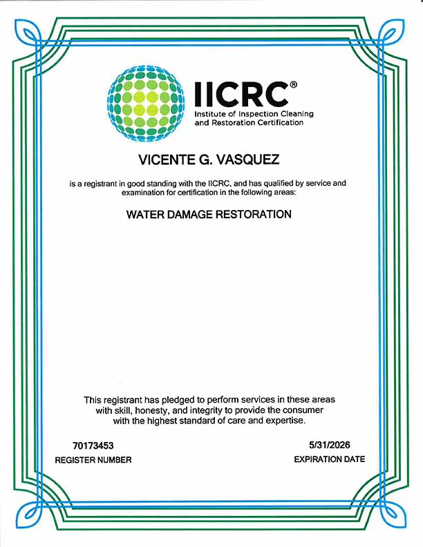 Vicente Vasquez IICRC License